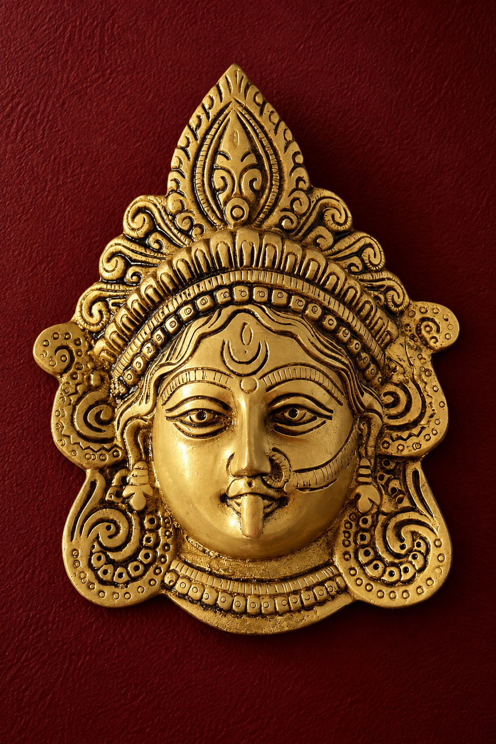 Kali face wall decor, use for Durga pooja, Brass decor