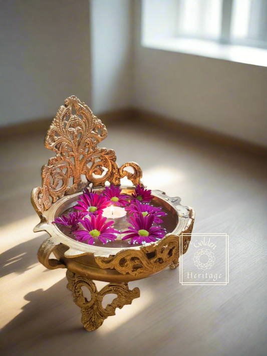 Traditional Brass Urli with beautiful design - The Golden Heritage #