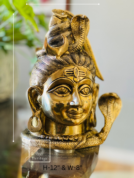 Brass Shiva Mukut Statue, Shiva with Divine Serpent -12" - The Golden Heritage #