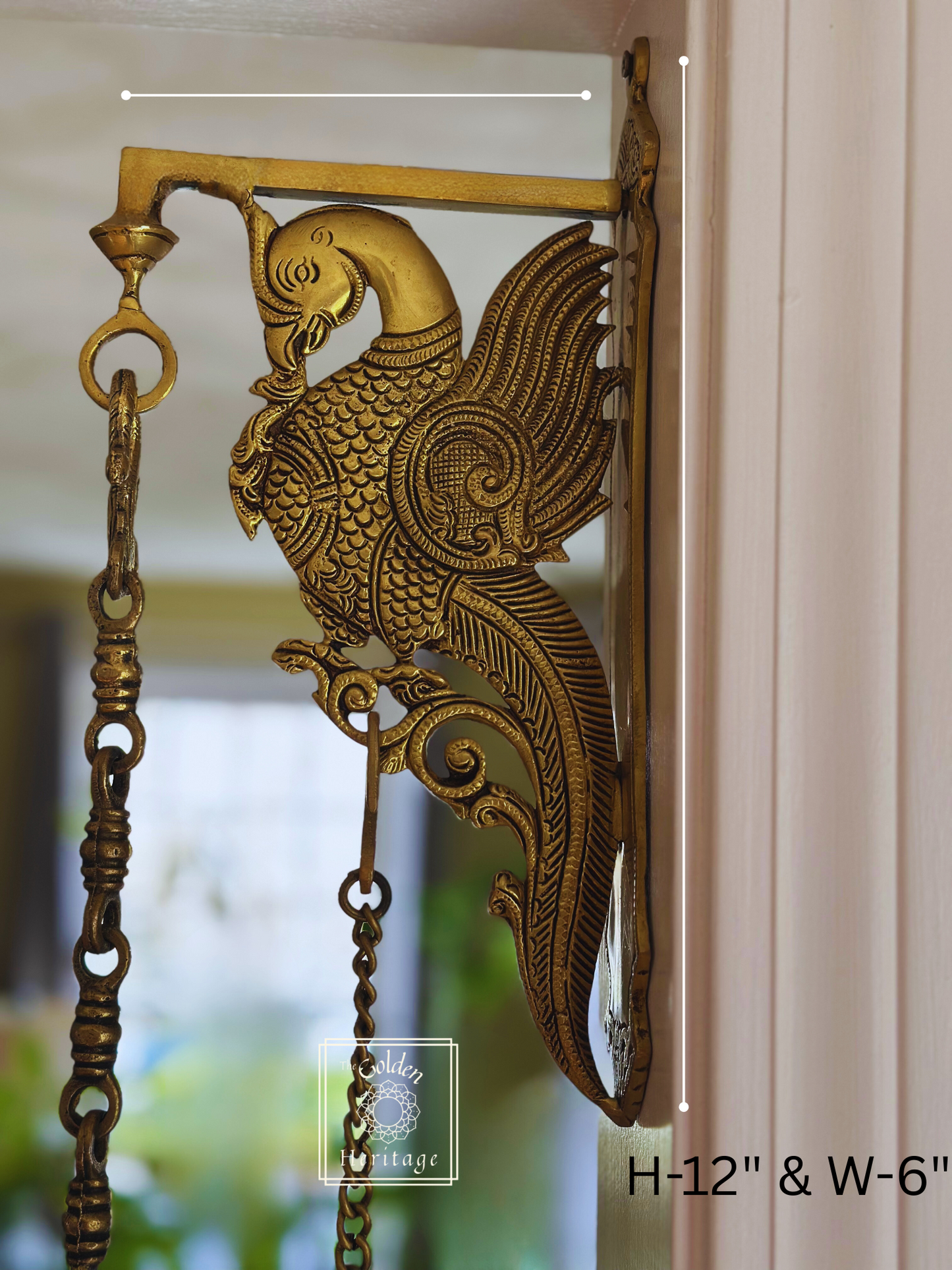 Peacock Brass Hook hanging lamp or bell, Hanger, Bracket - The Golden Heritage #