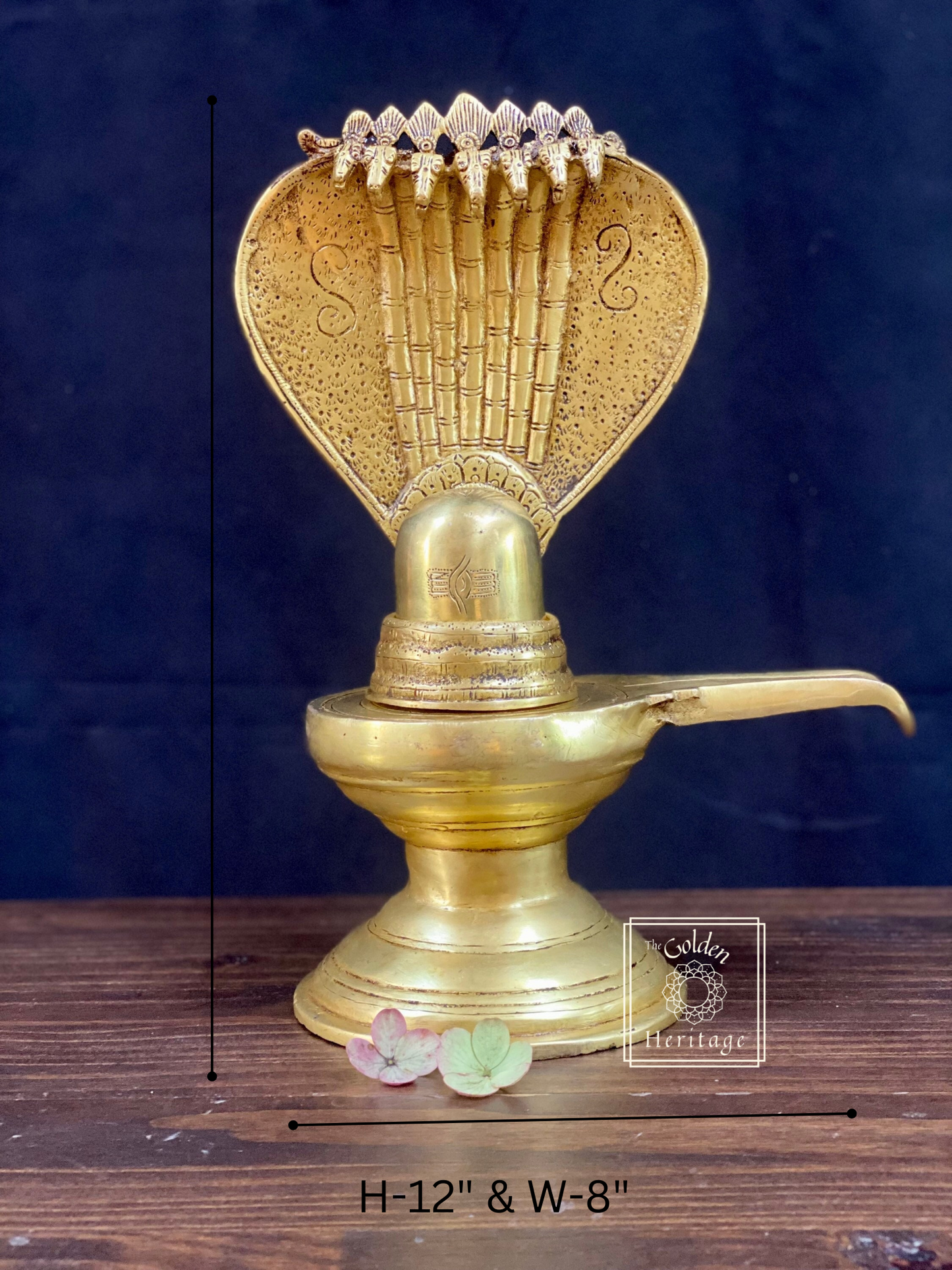 Brass Shiva Linga with Divine Serpent 12" - The Golden Heritage #