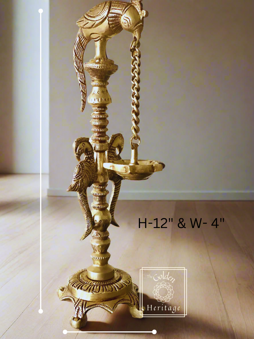 Parrot Lamps, Brass Wick Diya 12" - The Golden Heritage #