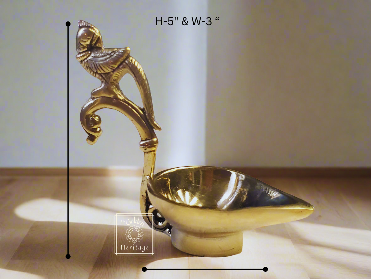 Set of 2 Brass Curved Peacock Design Diya, Oil Lamps - The Golden Heritage #
