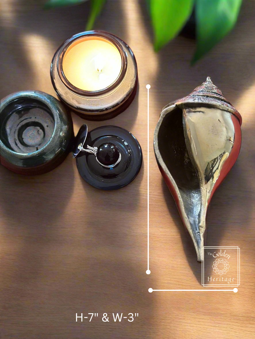 Brass Shankha or Conch with Turtle, War Trumpet - The Golden Heritage #