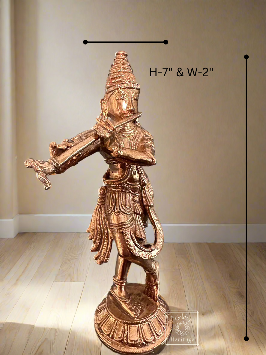 Bronze Krishna -Lost Wax Method Sculpture 7" - The Golden Heritage #
