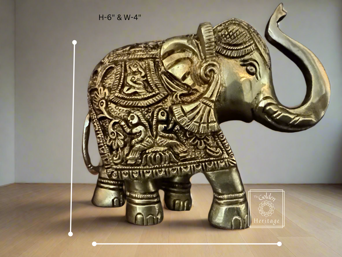 Handmade Brass Elephant with craved design - The Golden Heritage #