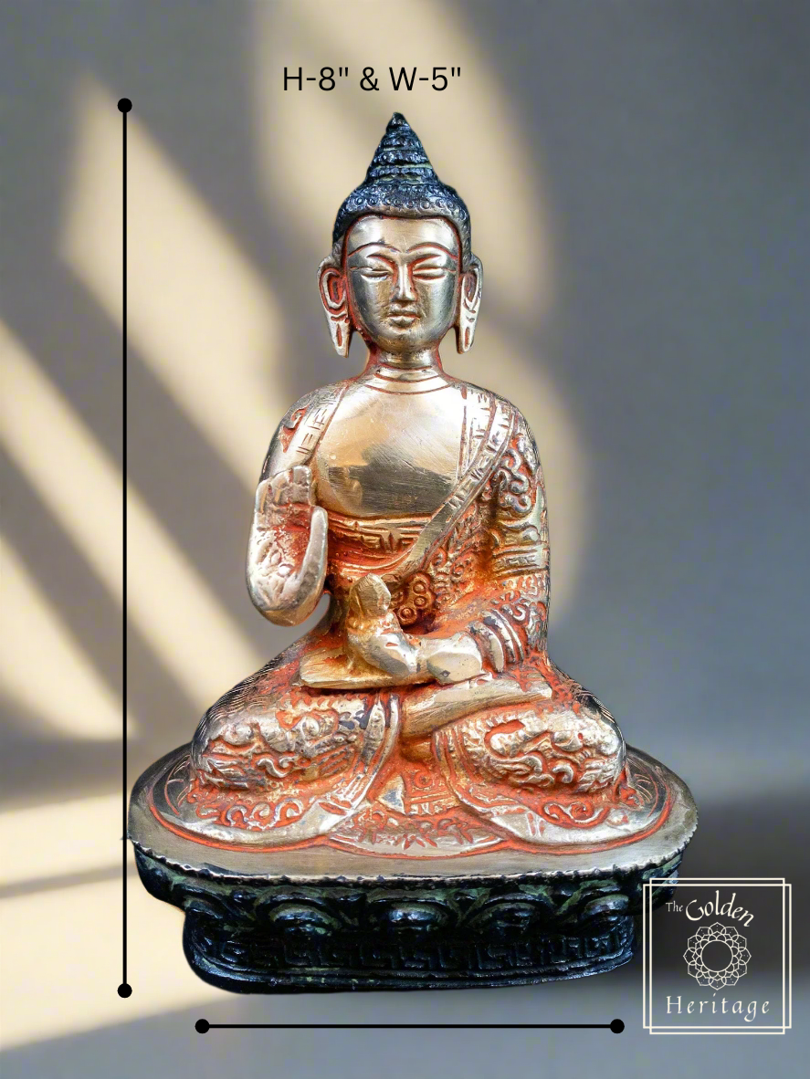 Brass Buddha Statue, Life Story Carved Buddha idol 8” - The Golden Heritage #