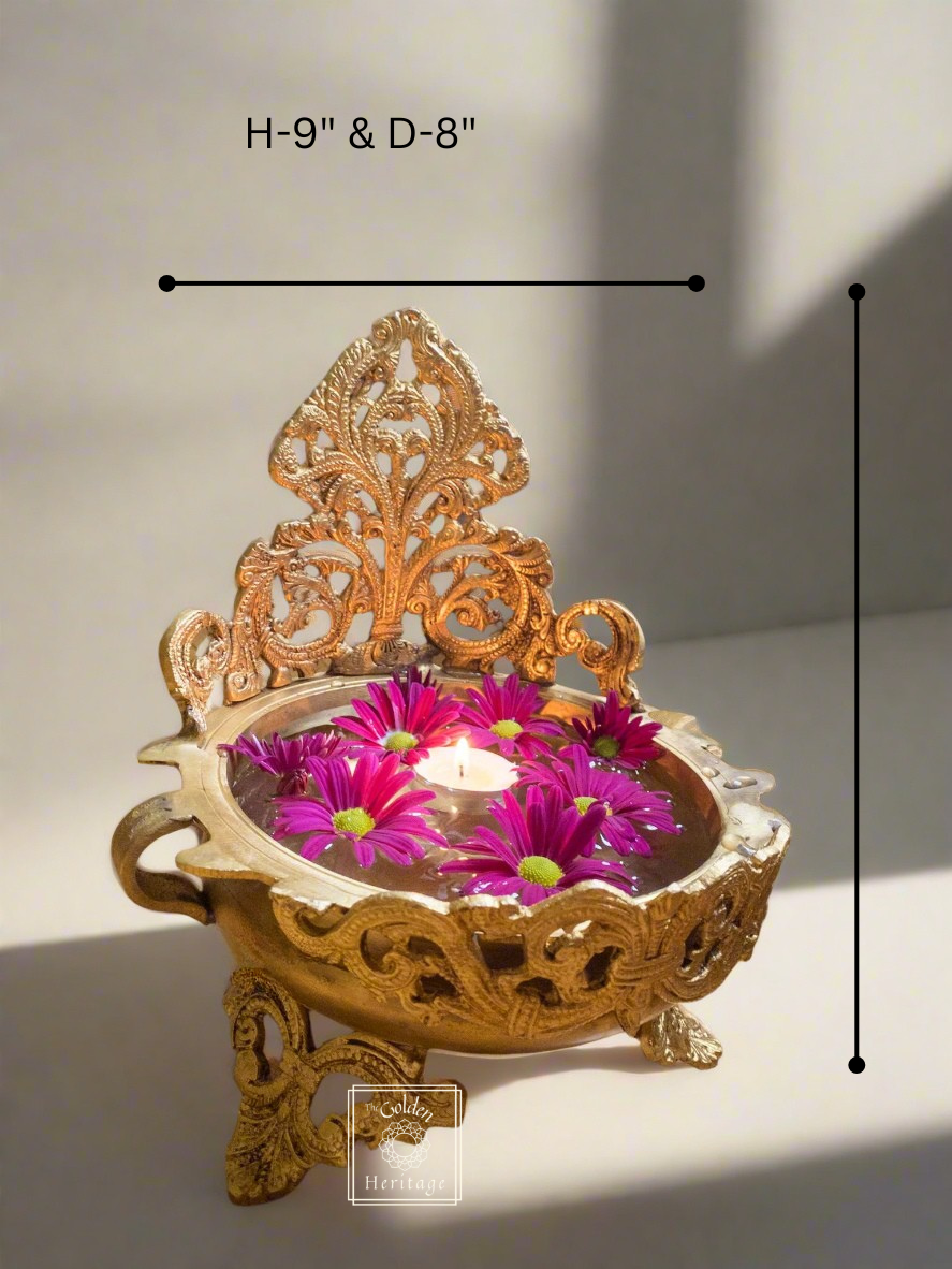 Traditional Brass Urli with beautiful design - The Golden Heritage #