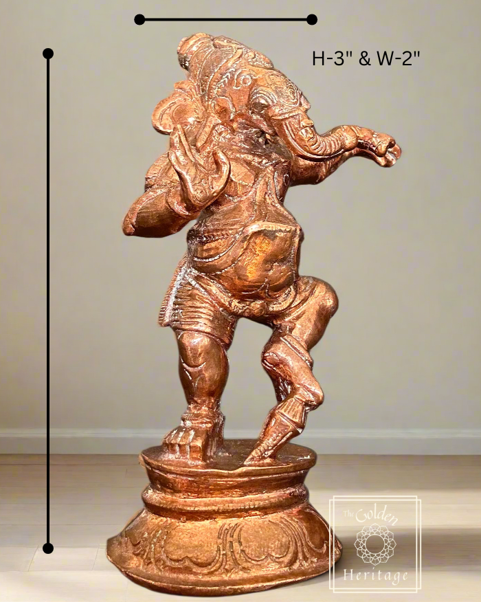 Dancing Ganesha - Lost Wax Method Sculpture 3" - The Golden Heritage #