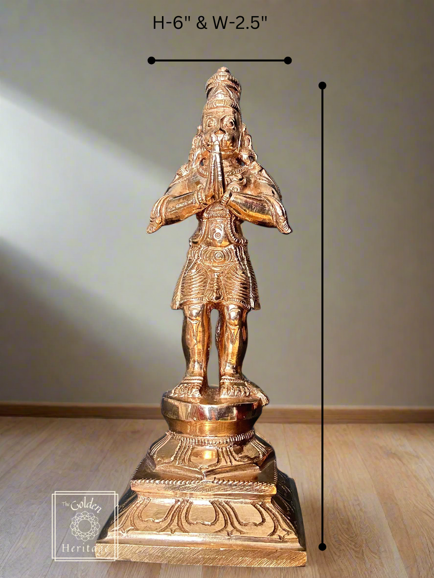 Hanuman statue -Lost Wax Method Idol 6" - The Golden Heritage #