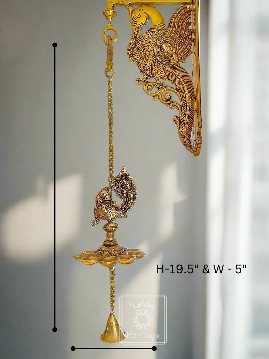 Stunning peacock hanging lamp with bell - The Golden Heritage #
