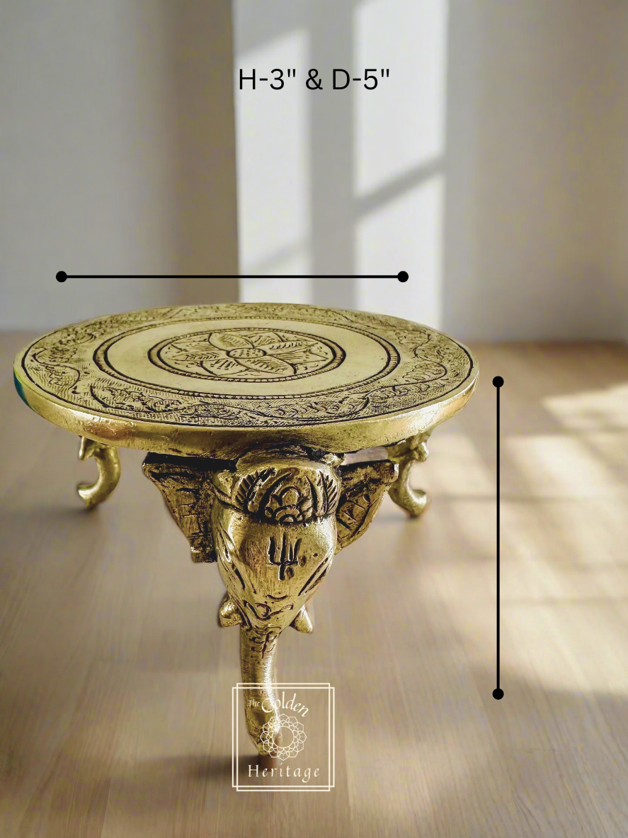 Round Chowki, Brass Elephant Pillar Chowki - The Golden Heritage #