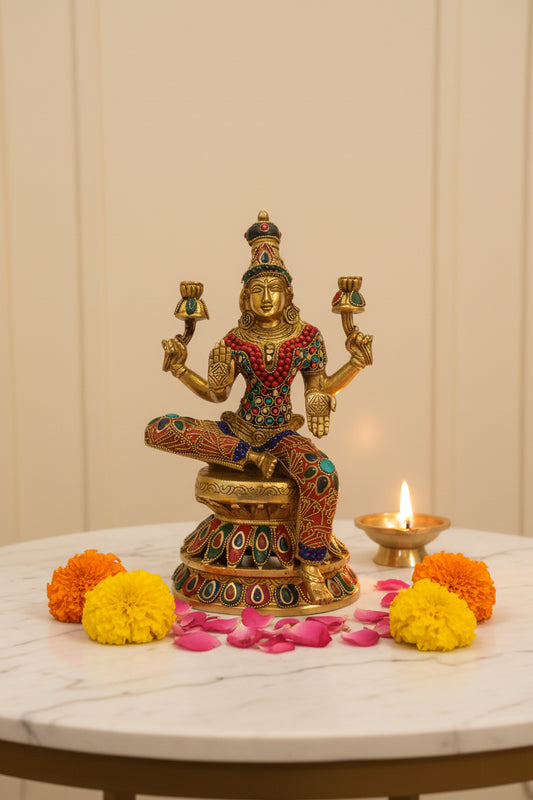 Brass Laxmi with stonework