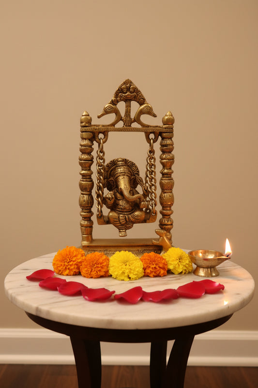 Brass Ganesha Jhoola (Swing) statue : Hindu God of Good Luck Figurine