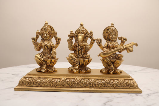 Ganesha, laxmi & Saraswati chowki, Brass Ganesha,Lakshmi & Saraswati plate