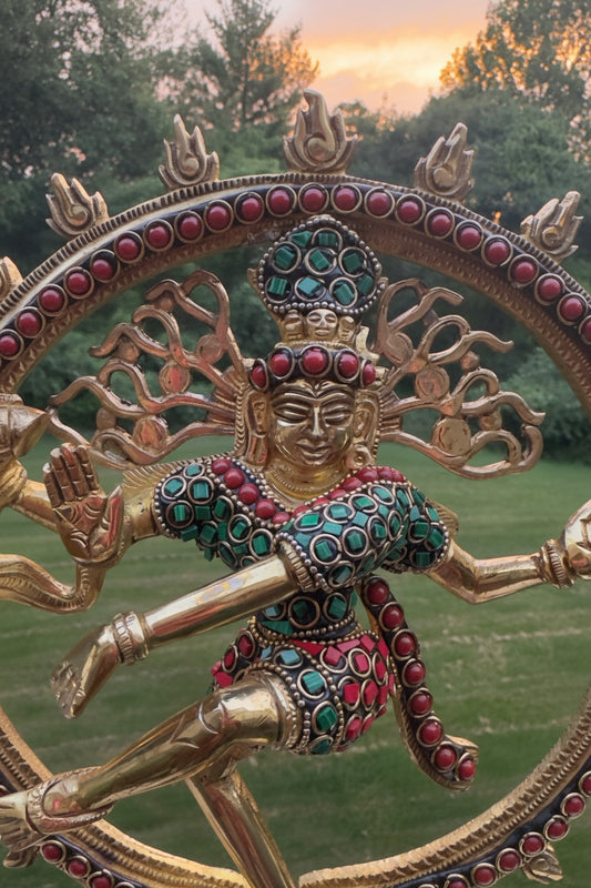 Brass Nataraja Statue with Stonework -12 inches