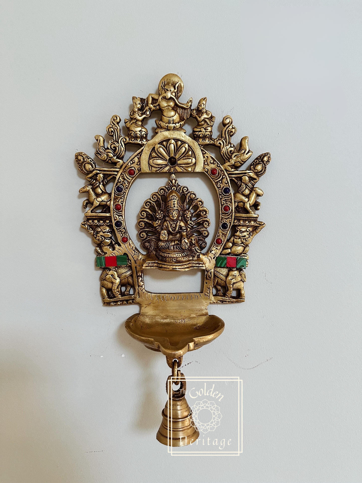 Hanging Sukhasana Laxmi with Prabhavali and Diya - The Golden Heritage #