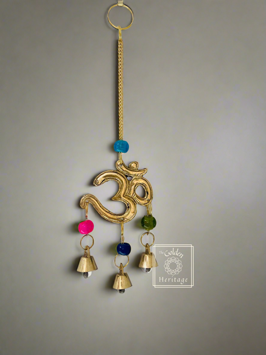 Set of 2 Hanging Bells with auspicious OM symbol - The Golden Heritage #