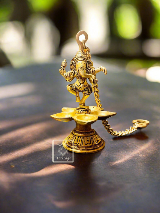 Set of 2 Dancing Ganesha Hanging Lamps - The Golden Heritage #