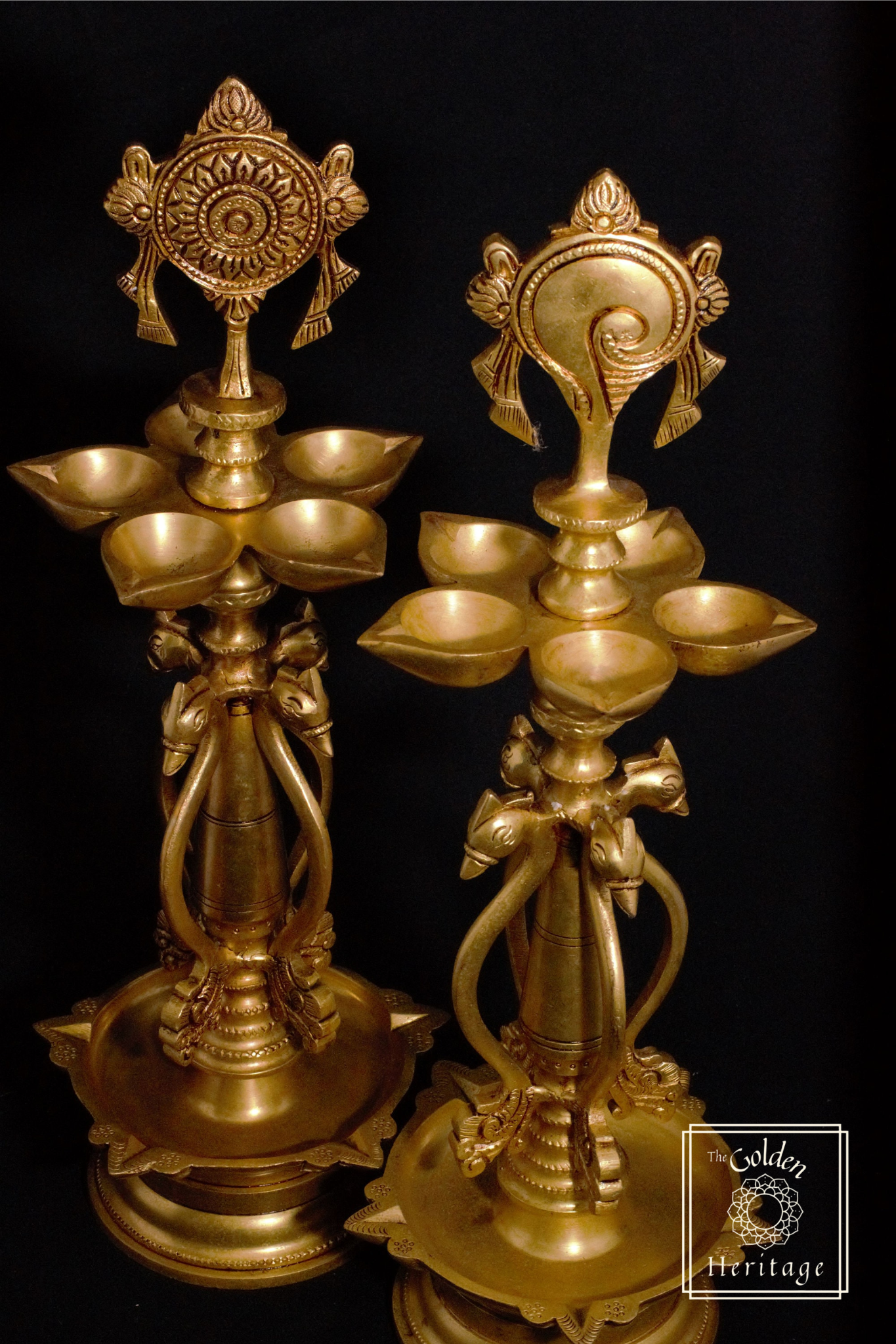 Set of 2 Brass Shankha and Chakra Diya set - The Golden Heritage #