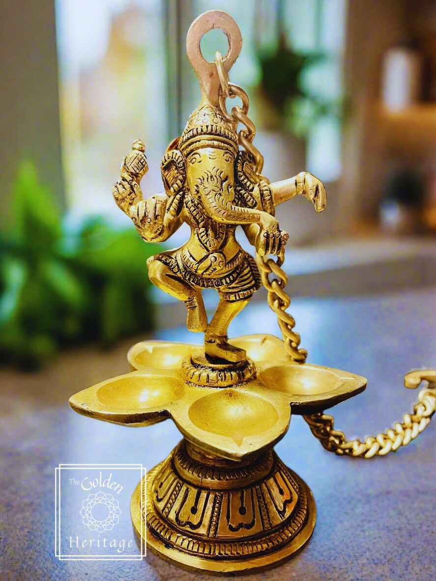 Set of 2 Dancing Ganesha Hanging Lamps - The Golden Heritage #