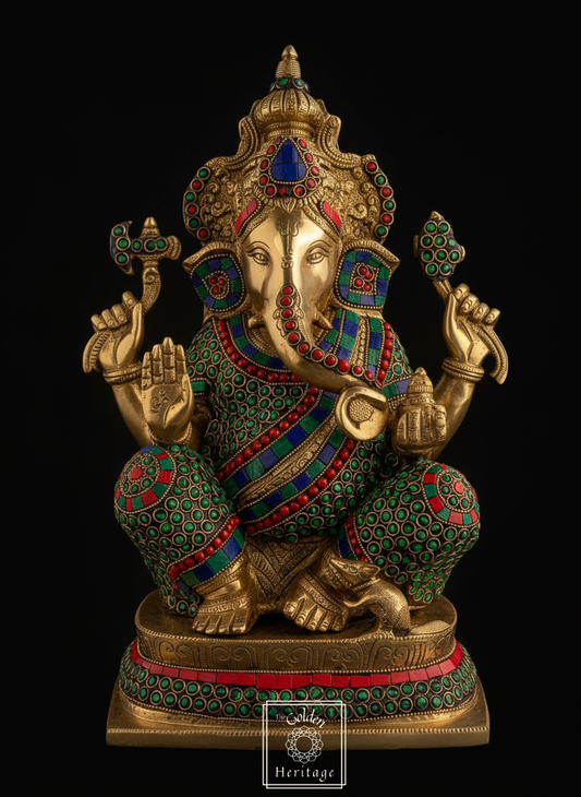 Decorative statue of a deity with intricate designs using stonework