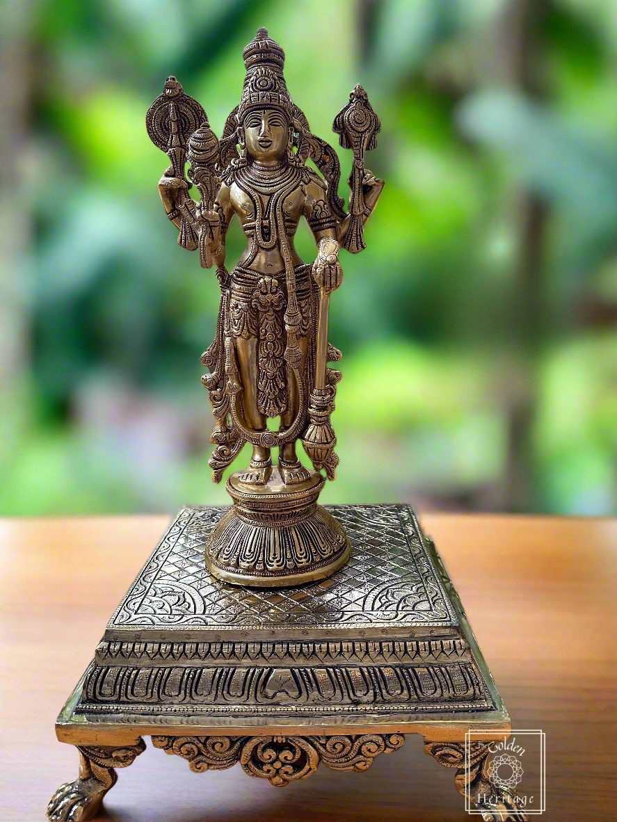 Large Square - Brass Pooja Chowki for Home Temple - The Golden Heritage #