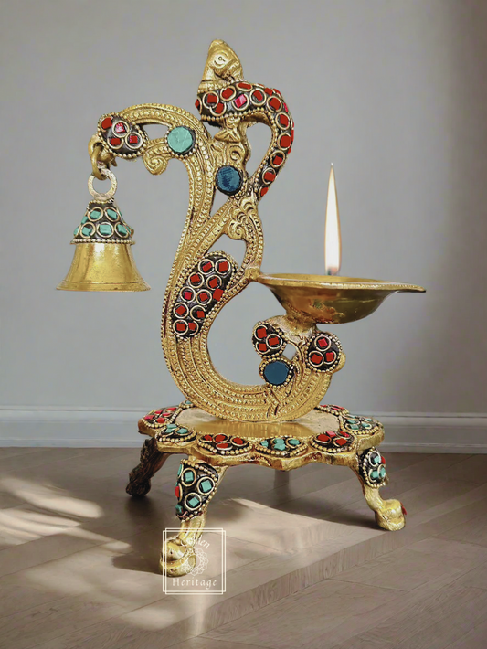 Peacock Diya with Stone work: A Masterpiece of Indian Craftsmanship