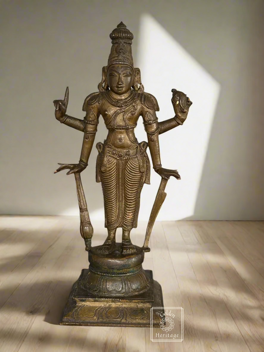Bronze Vishnu idol - Lost wax method 9" - The Golden Heritage #