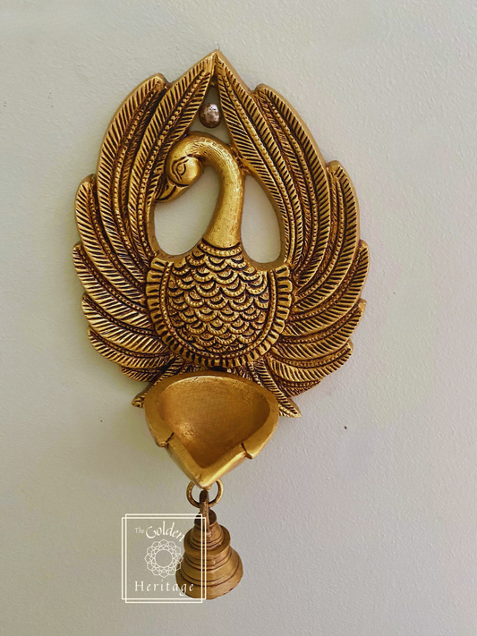 Oil Peacock Carved wall hanging Brass Diya - The Golden Heritage #