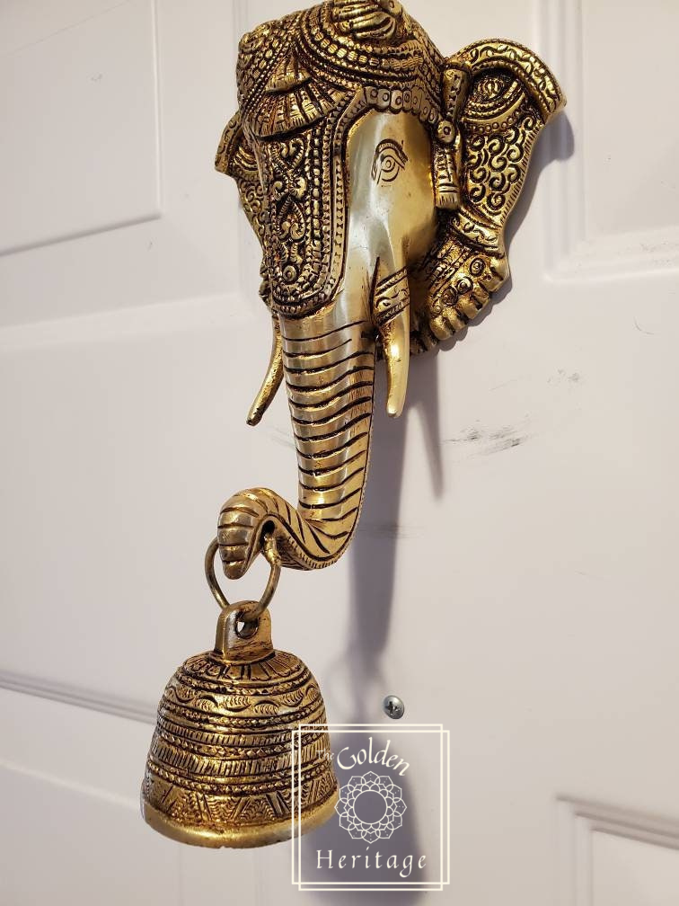 Elephant Head with a Bell Wall Hanging, Door knocker - The Golden Heritage #