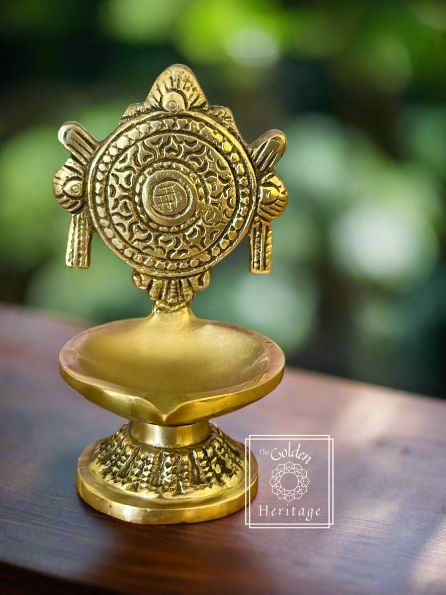 Set of 2 Brass (Shankha and Chakra) Diyas set - The Golden Heritage #