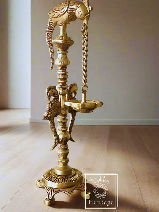 Parrot Lamps, Brass Wick Diya 12" - The Golden Heritage #