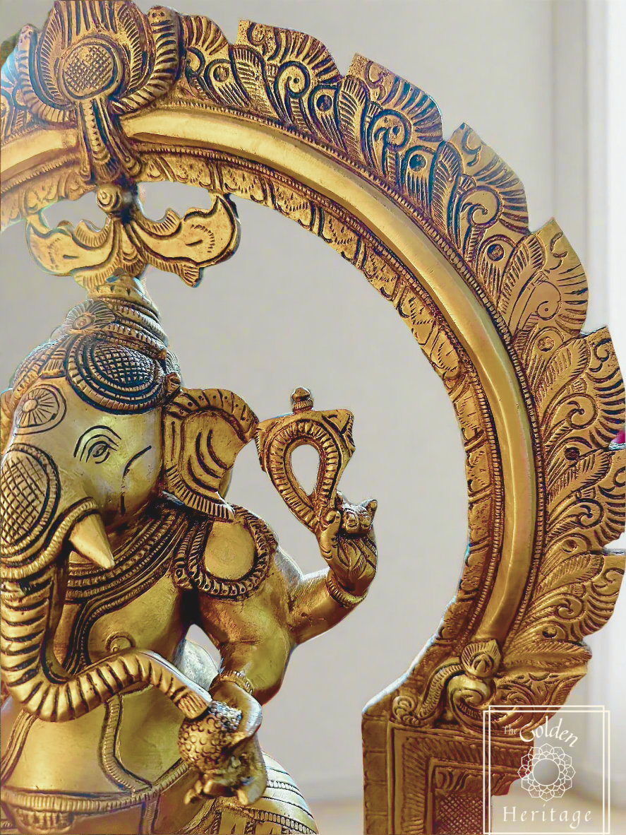 Brass Ganesha with Prabhavali statue 18" - The Golden Heritage #
