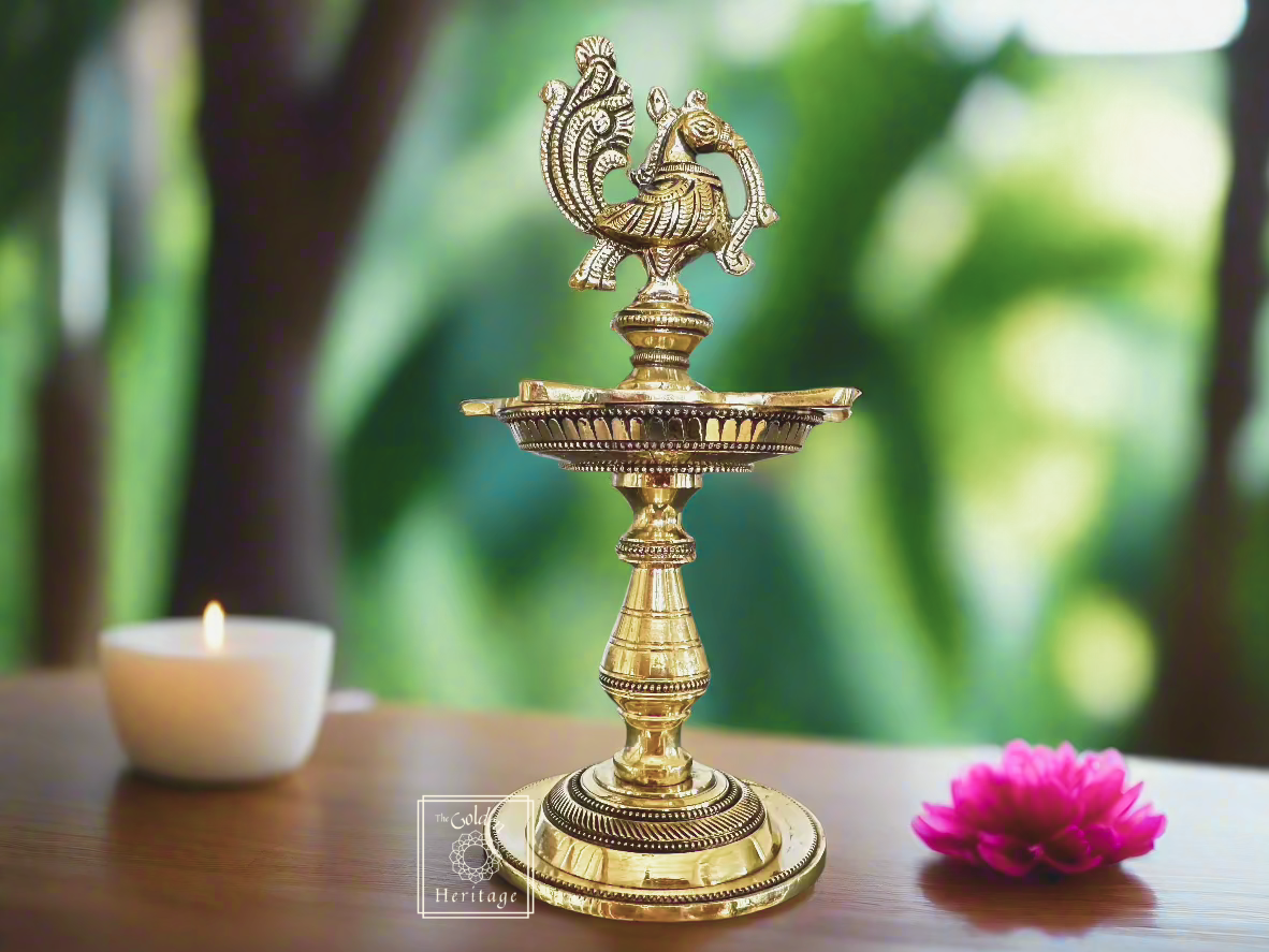 Peacock Lamp, Brass Diya 12" - The Golden Heritage #
