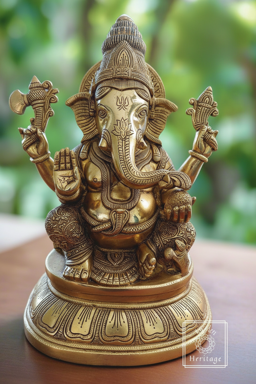Brass Large Ganesha Statue, Vinayaka Statue 16"