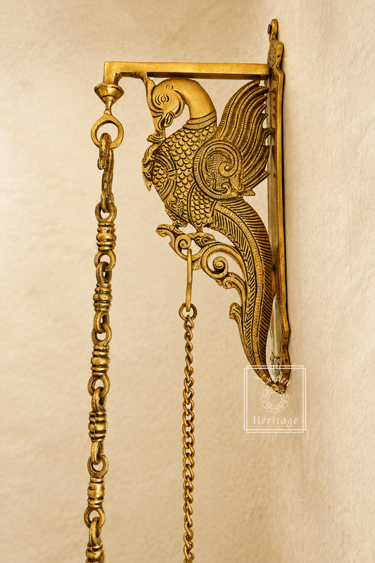 Peacock Brass Hook hanging lamp or bell, Hanger, Bracket - The Golden Heritage #