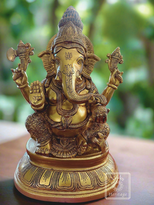 Brass Large Ganesha Statue, Vinayaka Statue 16" - The Golden Heritage #