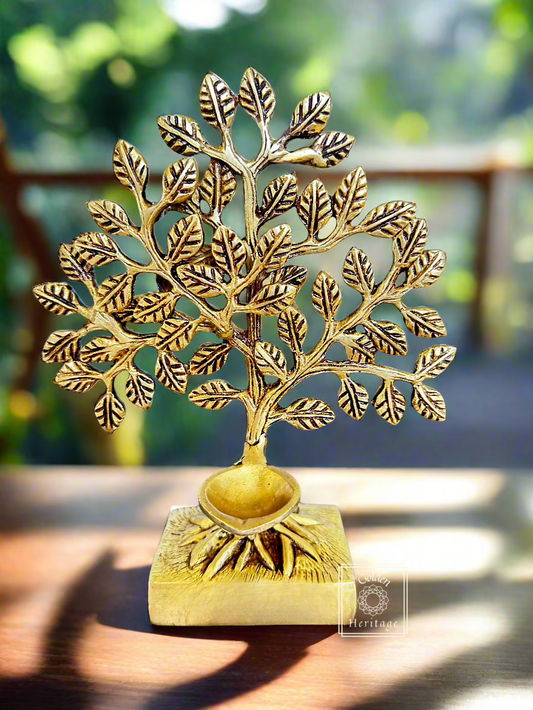 Brass Bodhi Tree with Diya - The Golden Heritage #