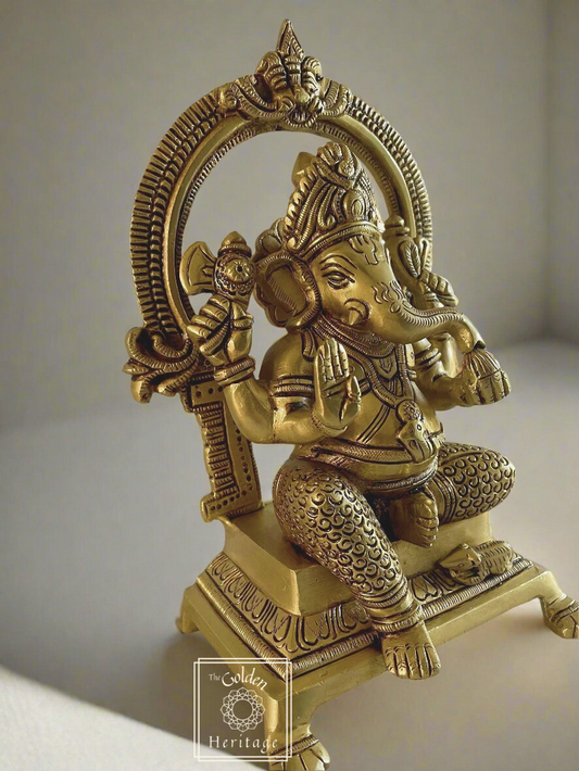 Brass Ganesha (Ganapathi) with Prabhavali - The Golden Heritage #