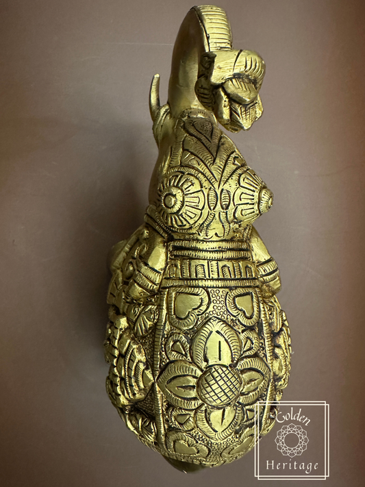 Handmade Brass Elephant with craved Ganesha Doli design - The Golden Heritage #