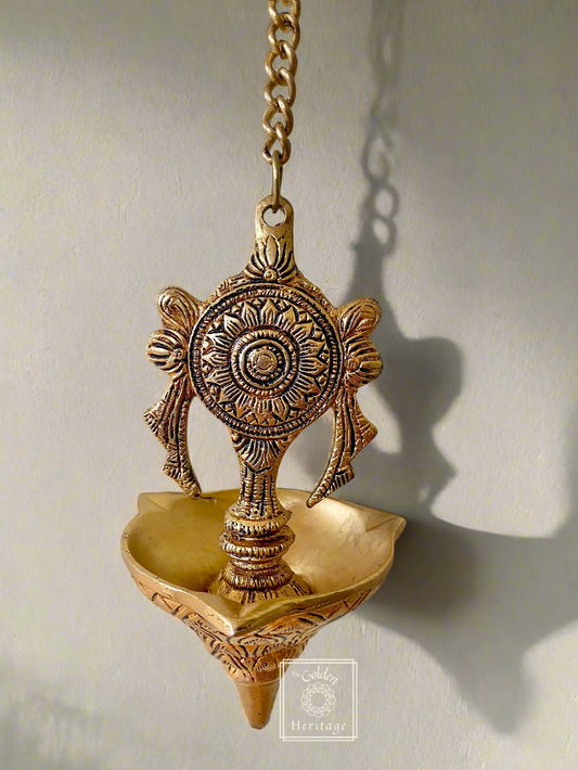 Set of 2 Brass Shanka-Chakra Lamps - The Golden Heritage #