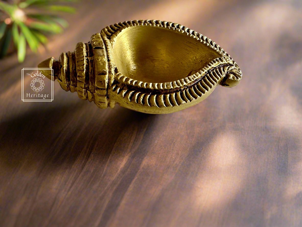 Mango shape Diya, Brass Small Wick Lamp - The Golden Heritage #