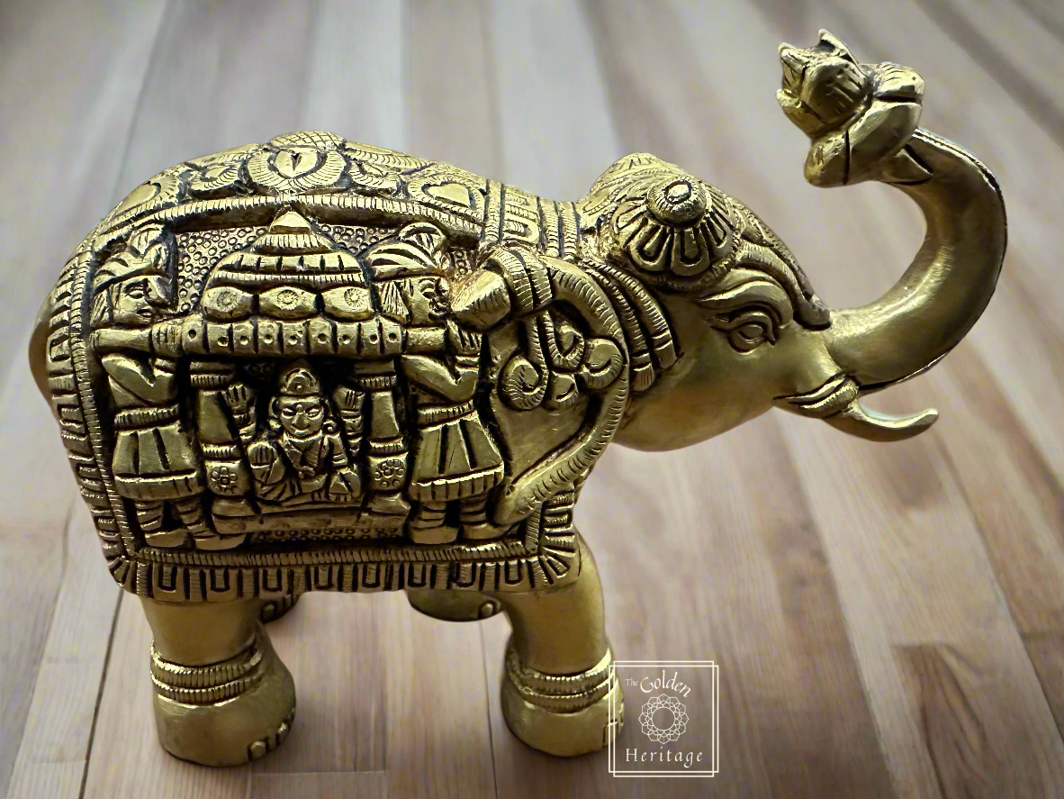 Handmade Brass Elephant with craved Ganesha Doli design - The Golden Heritage #