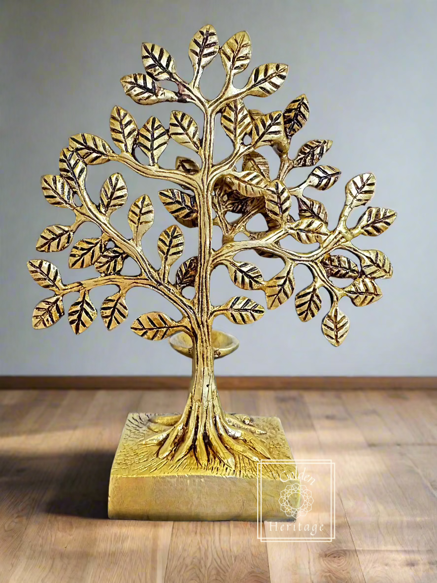 Brass Bodhi Tree with Diya - The Golden Heritage #