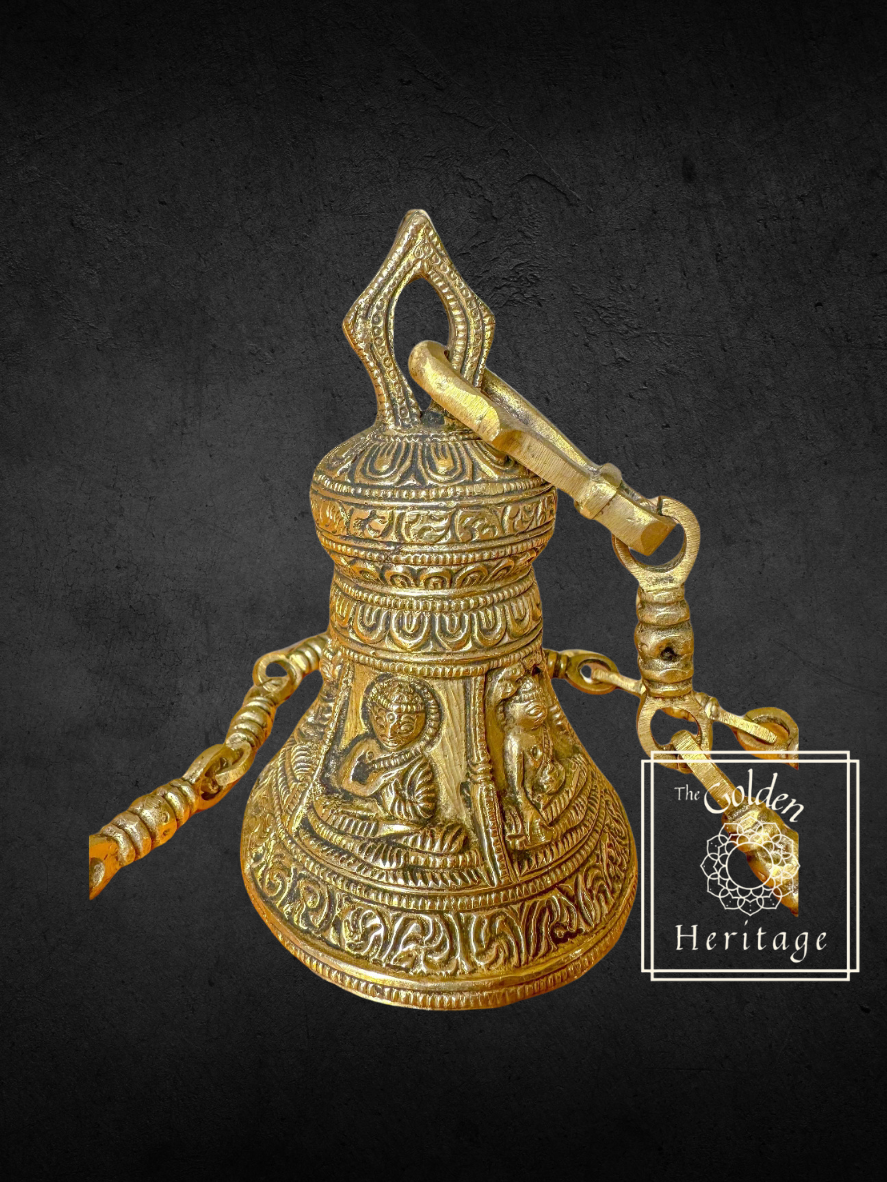 Brass Temple Bell with Chain, Indian Décor for entryway - The Golden Heritage #