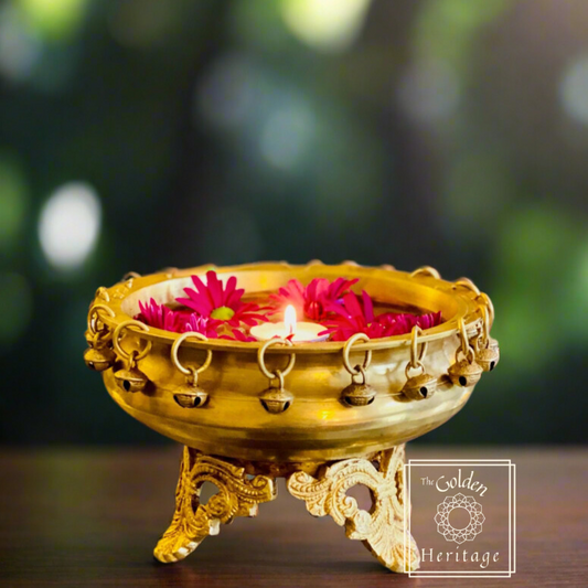 Brass Ghungroo Urli, bowl for flower & floating candles - The Golden Heritage #