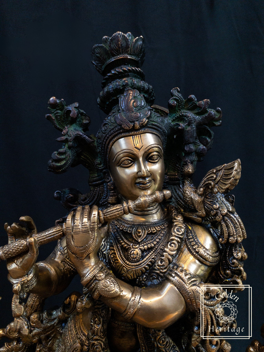 Brass Large size color Radha- Krishna Statue 29" - The Golden Heritage #