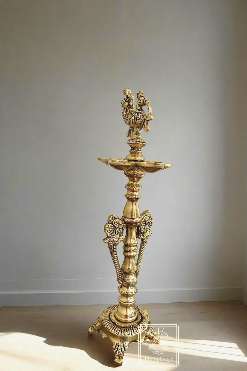 Deepam with Peacock Incense Dish 12" - The Golden Heritage #