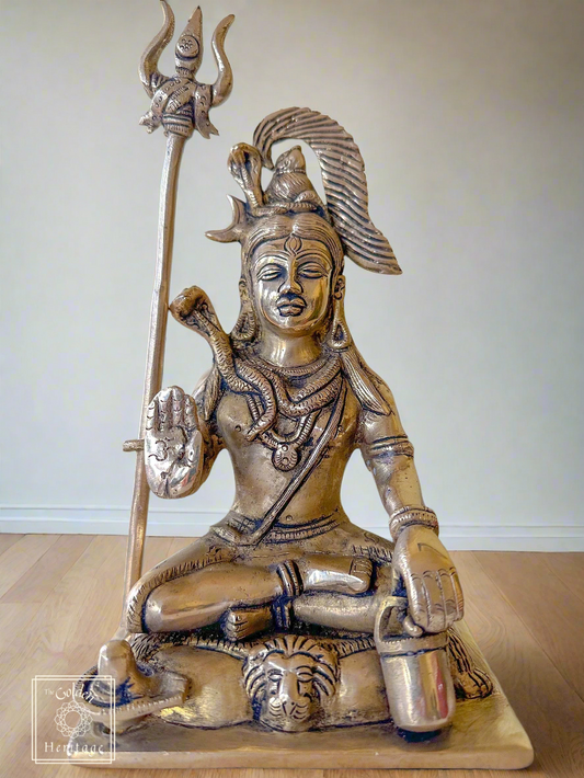 Brass Shiva with Divine Serpent, Mahadev idol - The Golden Heritage #